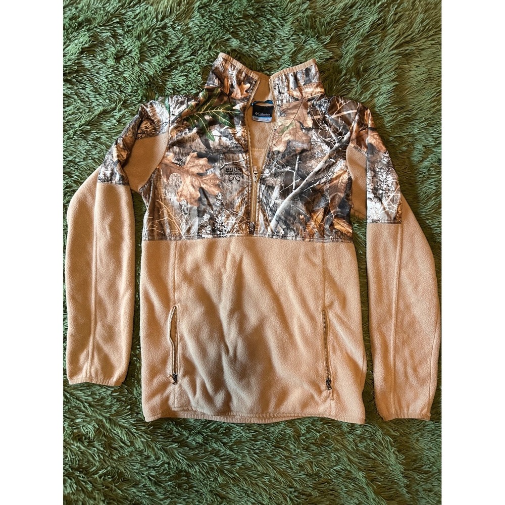 Columbia PFG BOYS XL Fleece Half Zip Pullover Realtree Edge Camo Tan Jacket